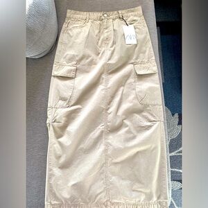 ZARA Tan Cargo Midi Skirt - Size S - NEW